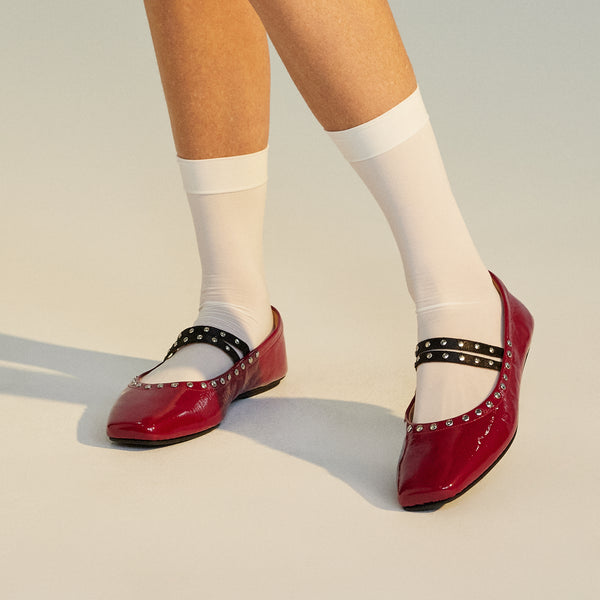Ballet MJ Square Toe Stud Merlot Patent
