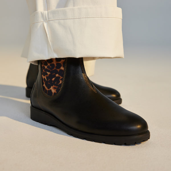 Fields Chelsea Black/Dark Camel Leopard