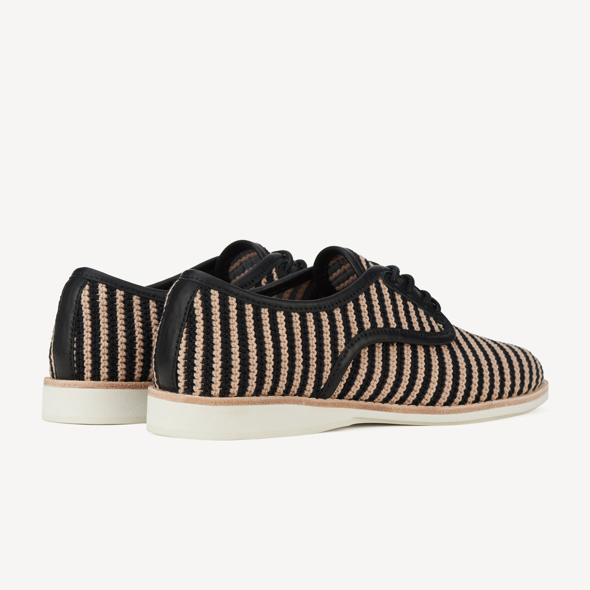 Rollie Derby Knit Black/Beige — women's shoe, heel and back view