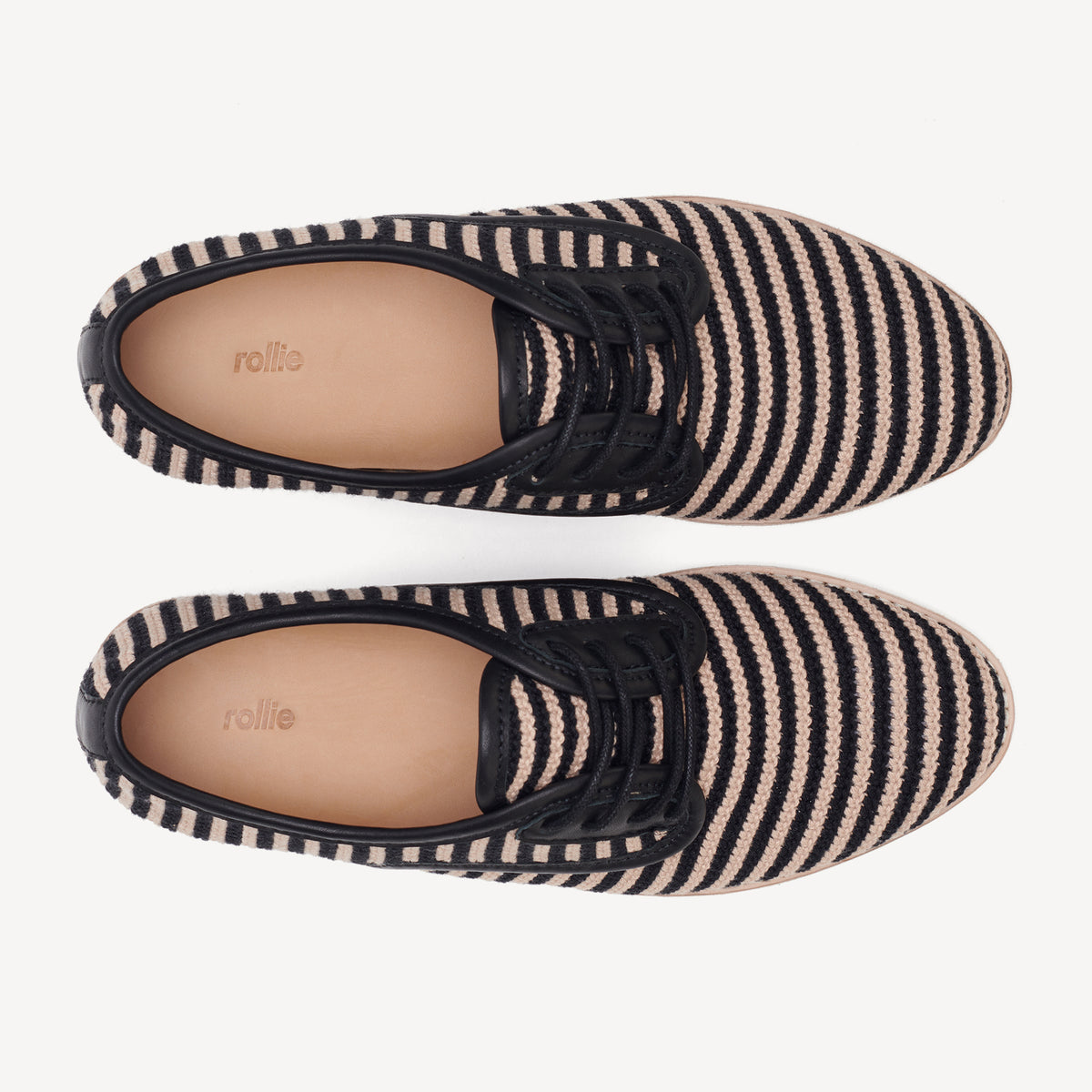 Rollie Derby Knit Black/Beige — women's shoe, top-down view