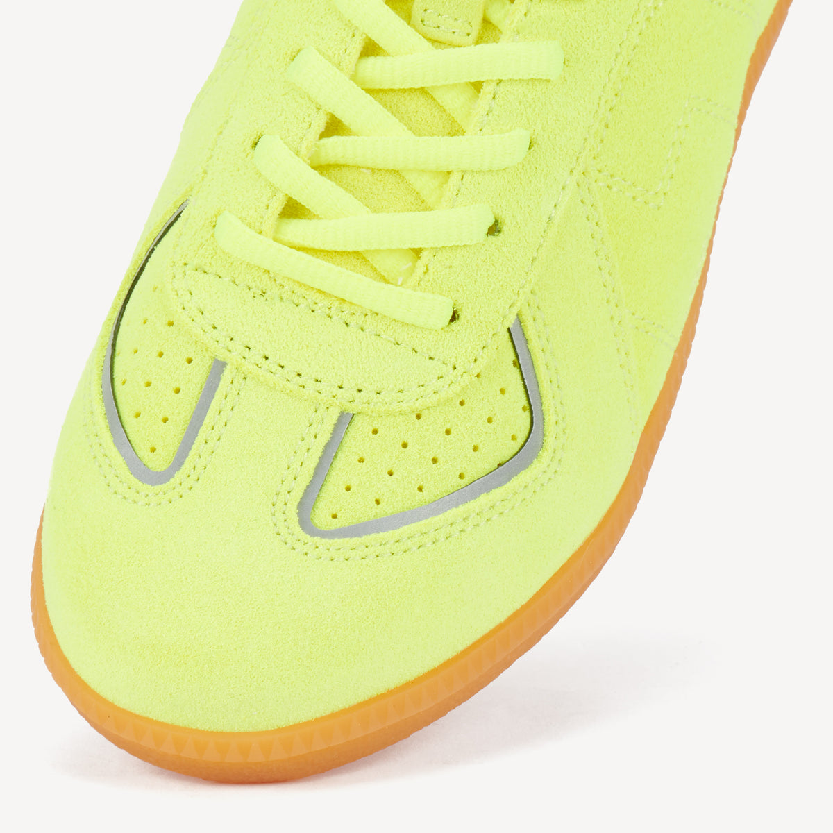 Rollie Pace Neon Yellow — women's sneaker, angled three-quarter view