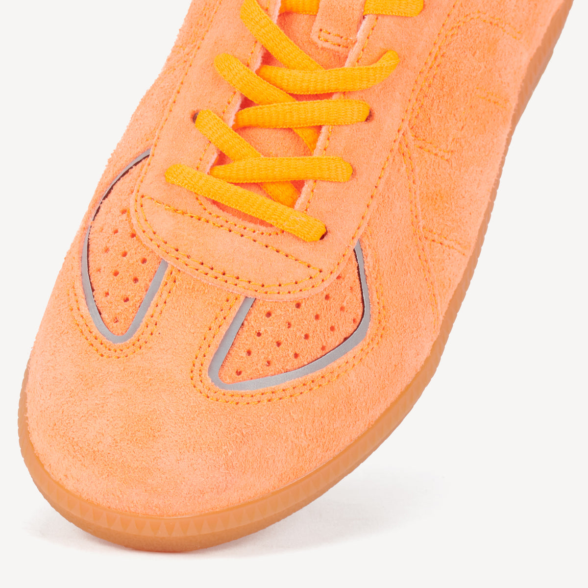Rollie Pace Neon Orange — women's sneaker, angled three-quarter view