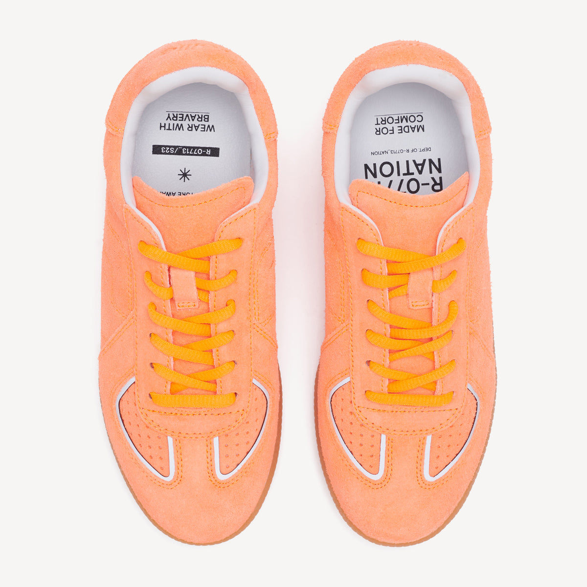 Rollie Pace Neon Orange — women's sneaker, top-down view