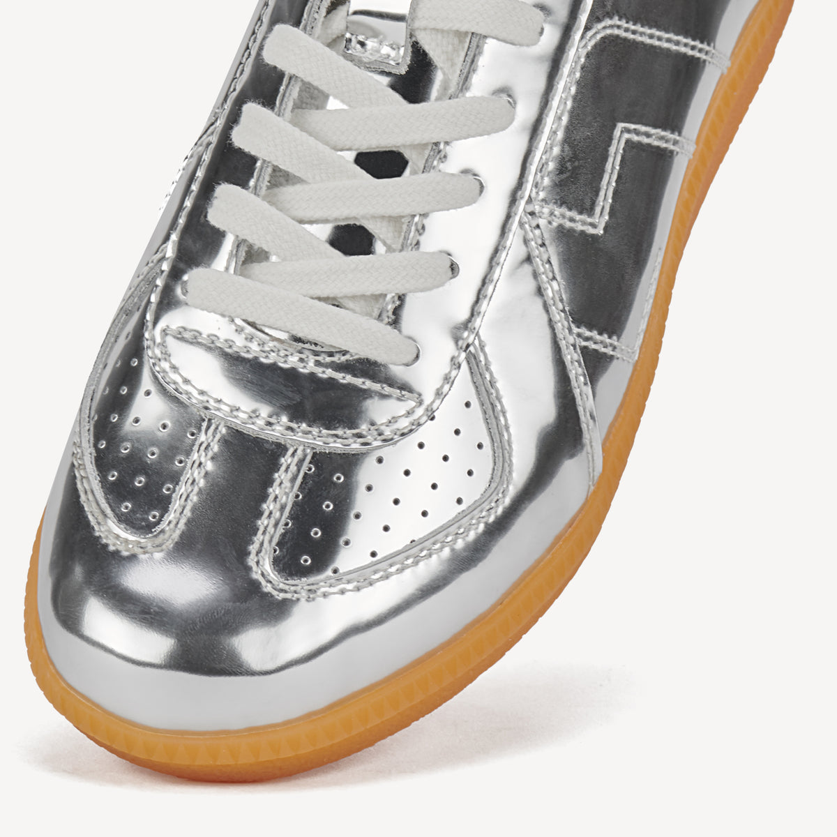 Rollie Pace Silver Chrome — women's sneaker, angled three-quarter view