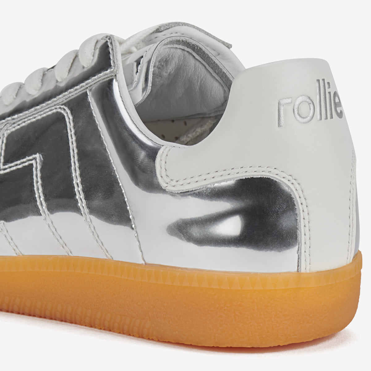 Rollie Pace Silver Chrome — women's sneaker, heel and back view