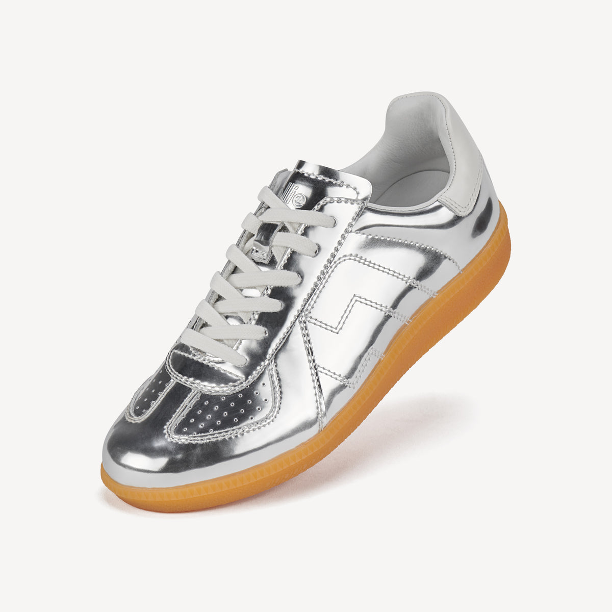 Rollie Pace Silver Chrome — women's sneaker, worn and styled on-foot