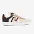 Rollie Pace White/Dark Camel Leopard — white leather sneaker, leopard-print heel, side profile