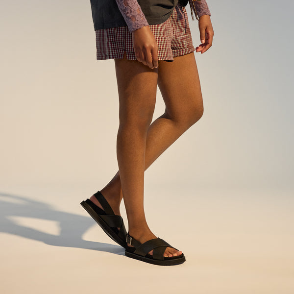 Rhodes Cross Sandal Black Tumble