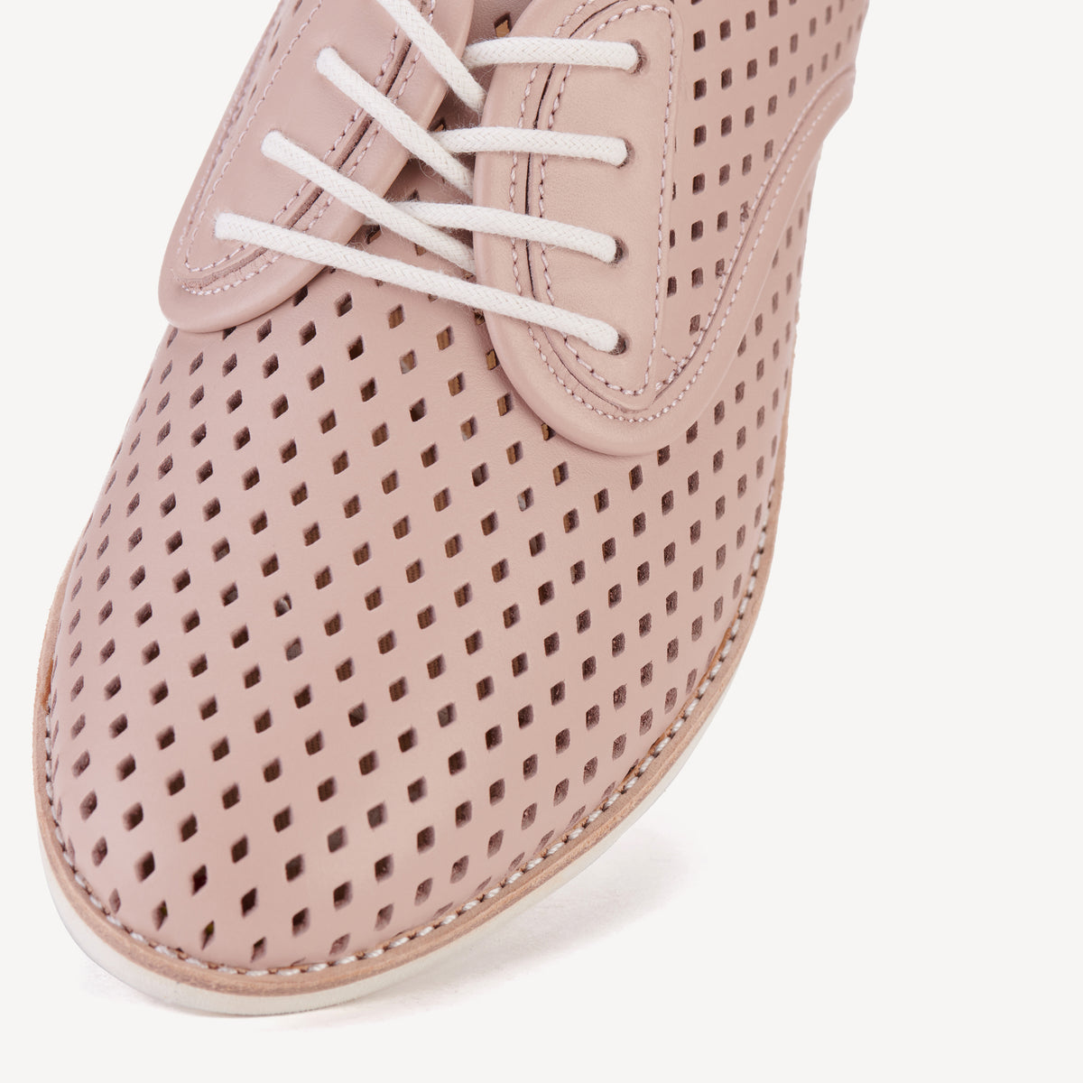 Rollie Derby Punch Chalk Pink — chalk-pink punch-detail leather lace-up shoe