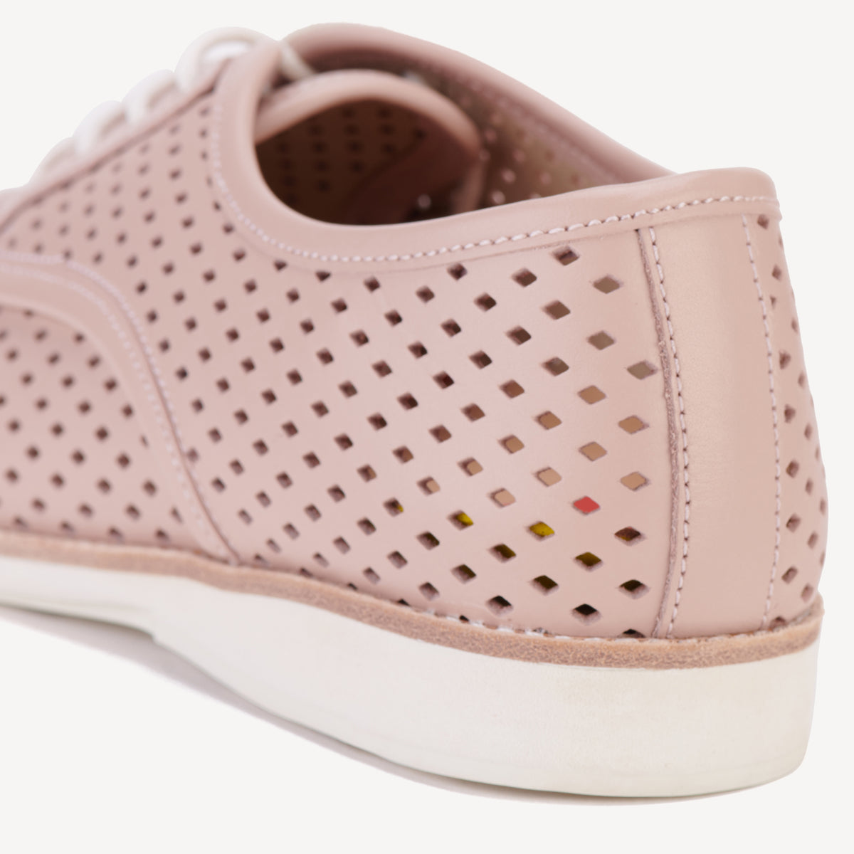 Rollie Derby Punch Chalk Pink — chalk-pink punch-detail leather lace-up shoe