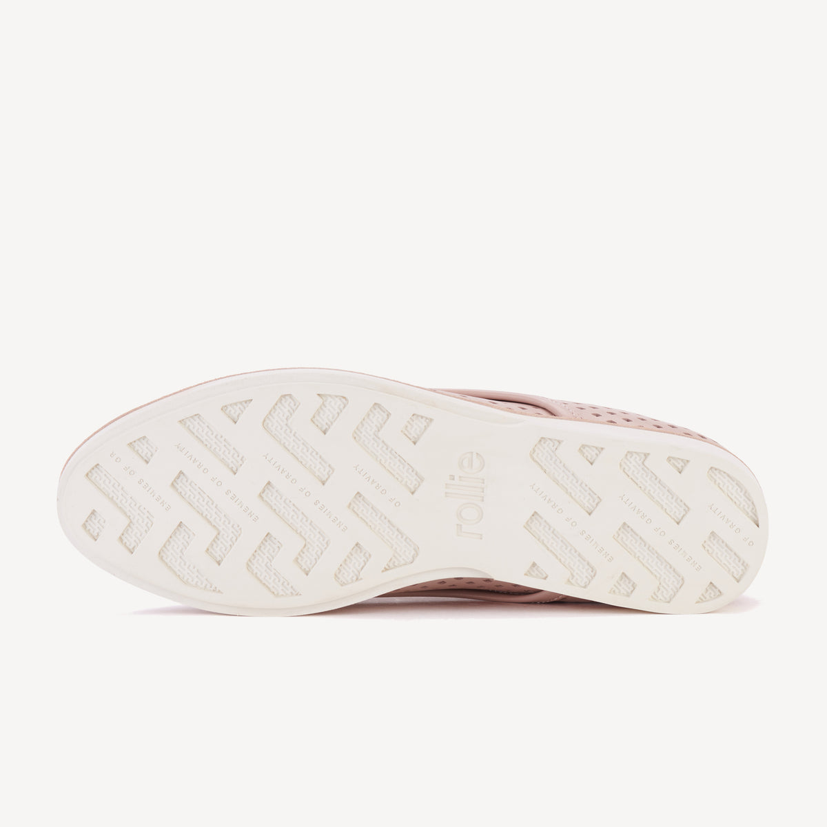 Rollie Derby Punch Chalk Pink — chalk-pink punch-detail leather lace-up shoe, worn and styled on-foot