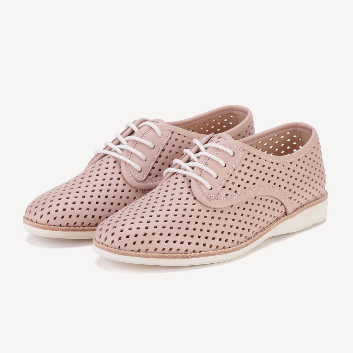 Rollie Derby Punch Chalk Pink — chalk-pink punch-detail leather lace-up shoe, alternate side view