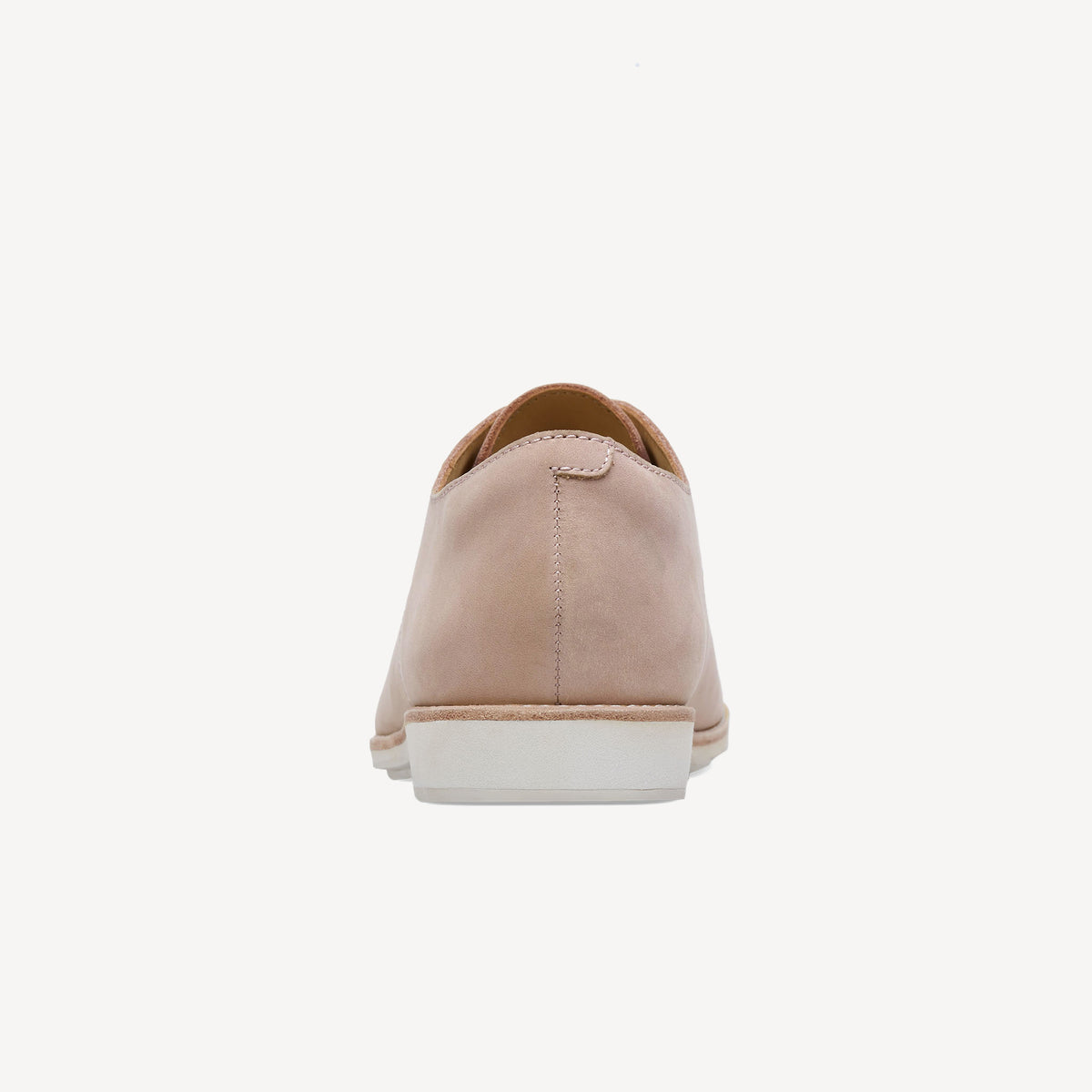 Rollie Derby Snow Pink — pastel-pink leather lace-up shoe, heel and back view