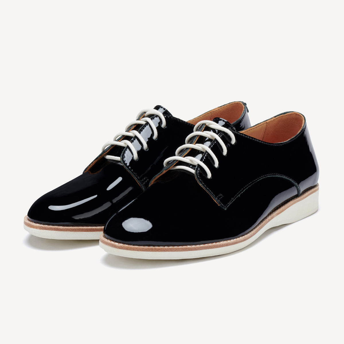 Rollie Derby Super Soft Black Patent Crinkle Leather — black patent-leather lace-up shoe
