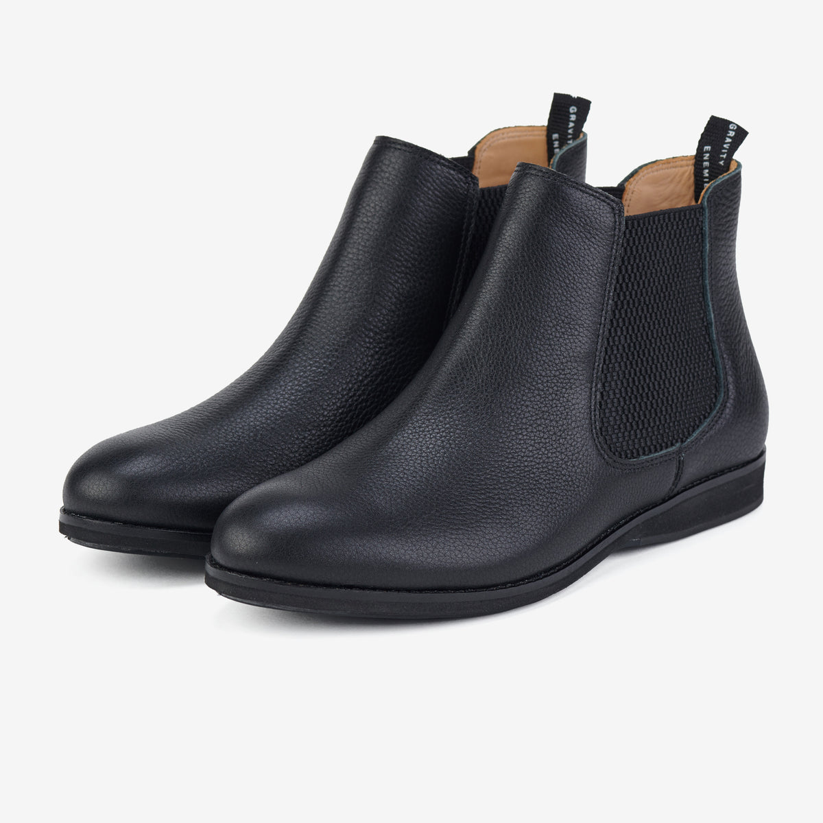 Rollie Chelsea All Black Tumble — all-black tumbled-leather Chelsea boot, alternate side view