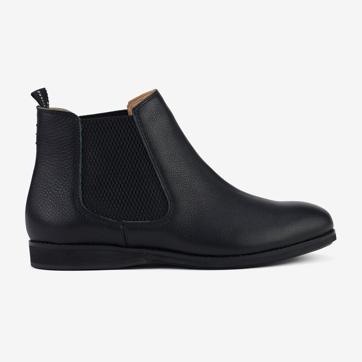 Rollie Chelsea All Black Tumble — all-black tumbled-leather Chelsea boot, side profile