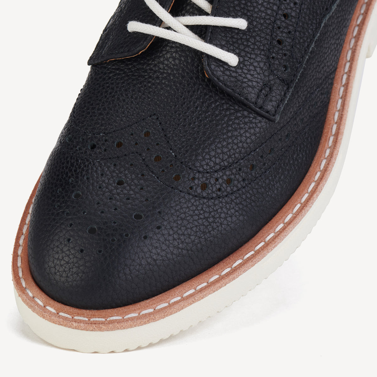 Rollie Derby Brogue Rise Black — women's shoe, angled three-quarter view