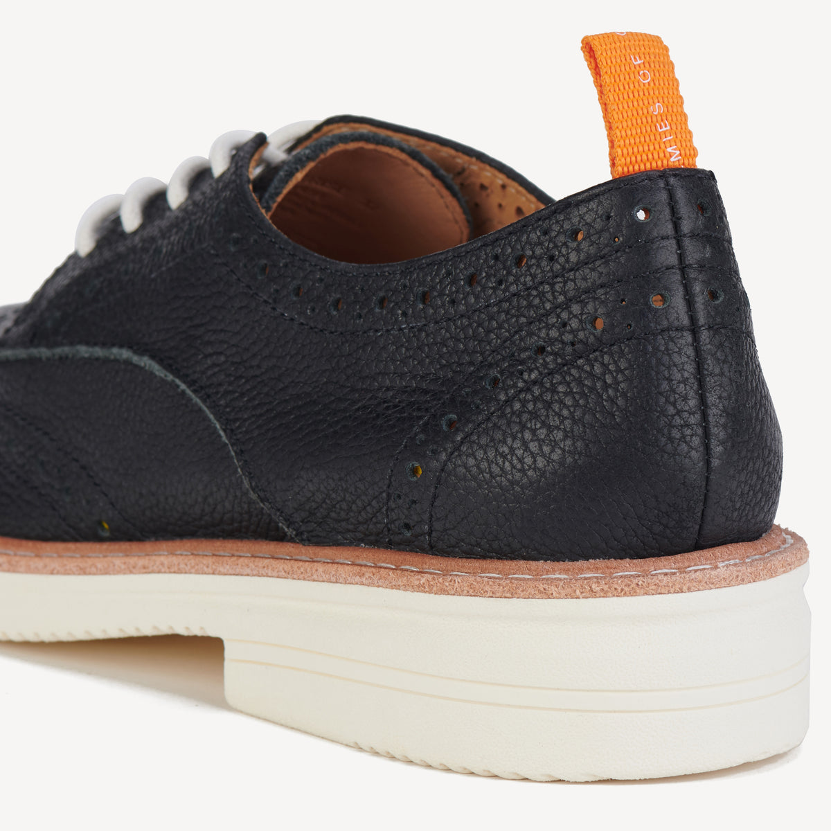 Rollie Derby Brogue Rise Black — women's shoe, heel and back view