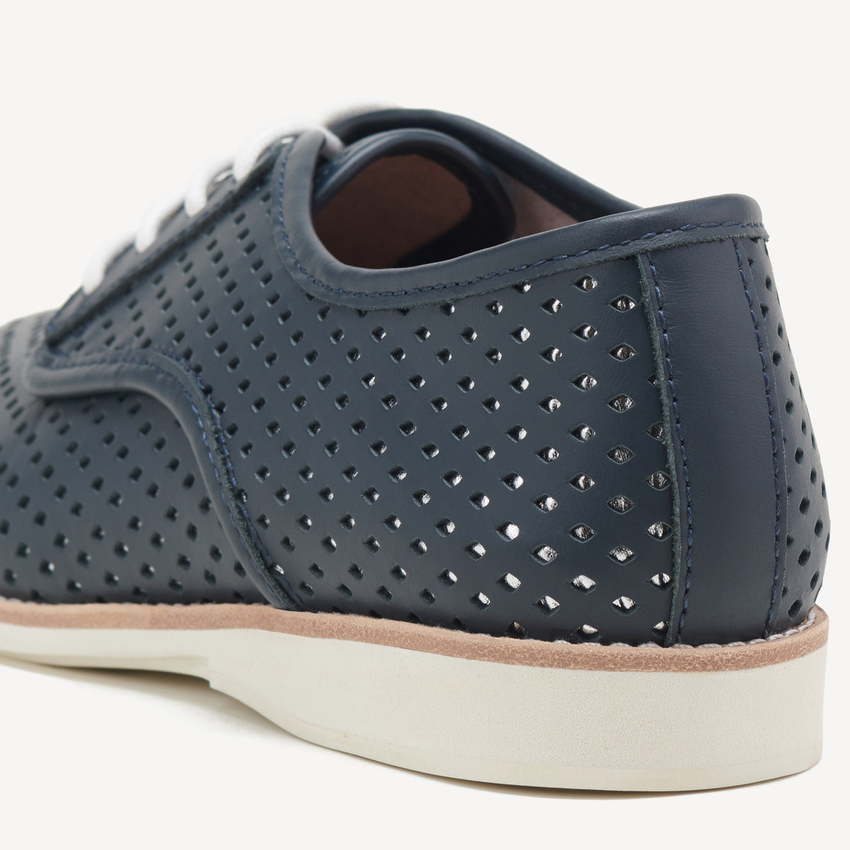 Rollie Derby Punch Overlay Dark Navy/Silver — women's shoe, heel and back view
