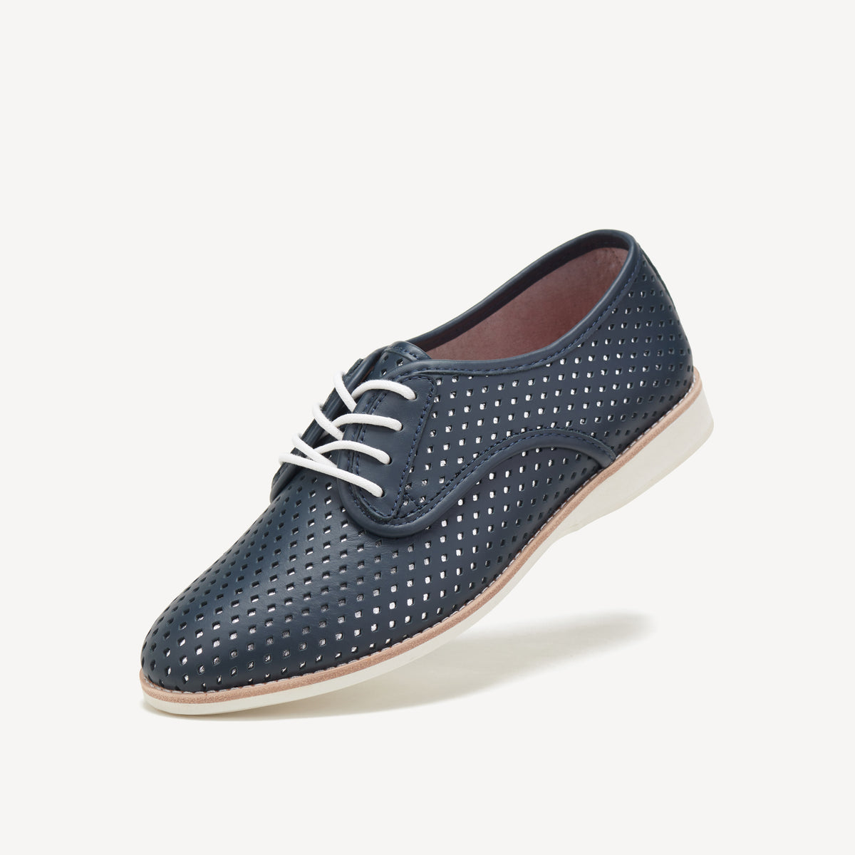 Rollie Derby Punch Overlay Dark Navy/Silver — women's shoe, worn and styled on-foot