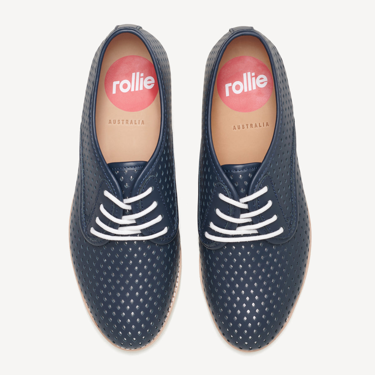 Rollie Derby Punch Overlay Dark Navy/Silver — women's shoe, top-down view