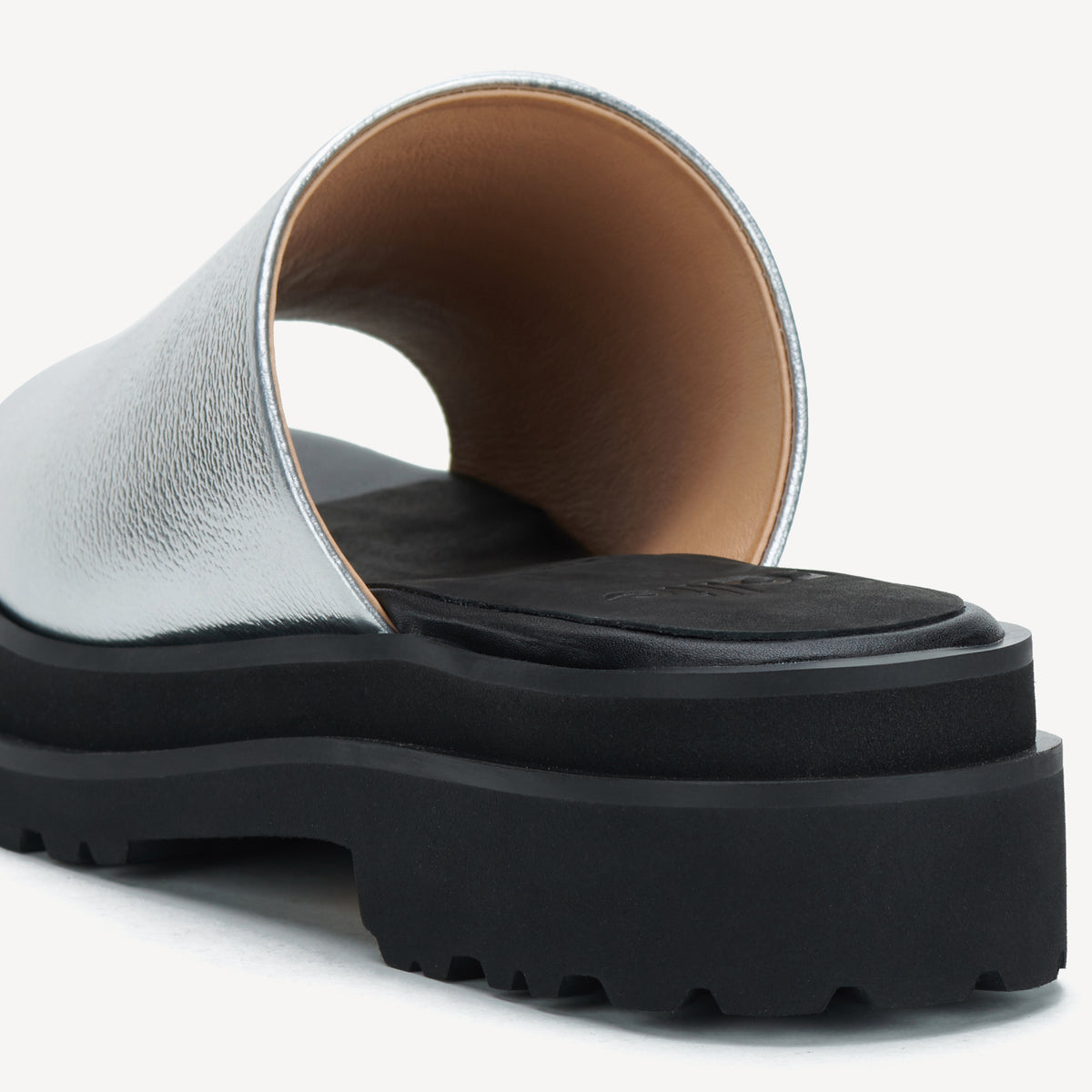 Rollie Slide Step Silver/Black — women's sandal, heel and back view
