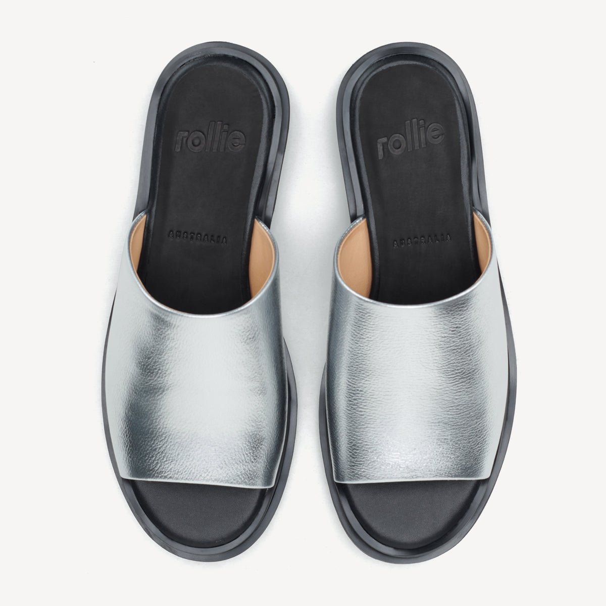 Rollie Slide Step Silver/Black — women's sandal, worn and styled on-foot