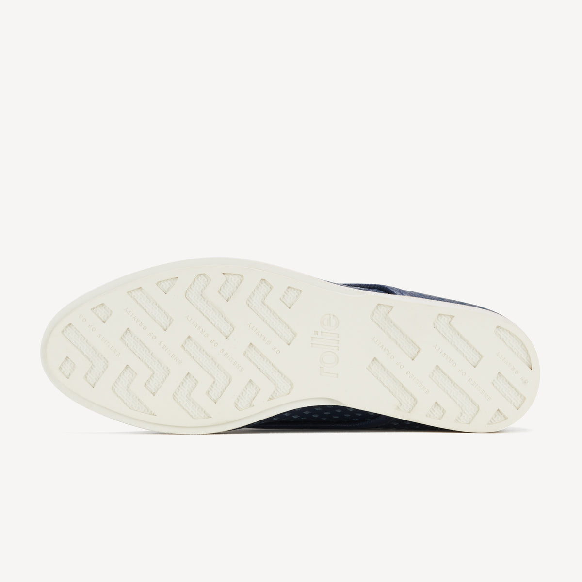 Rollie Derby Punch Navy Tumble — navy tumbled-leather punch-detail lace-up shoe, worn and styled on-foot