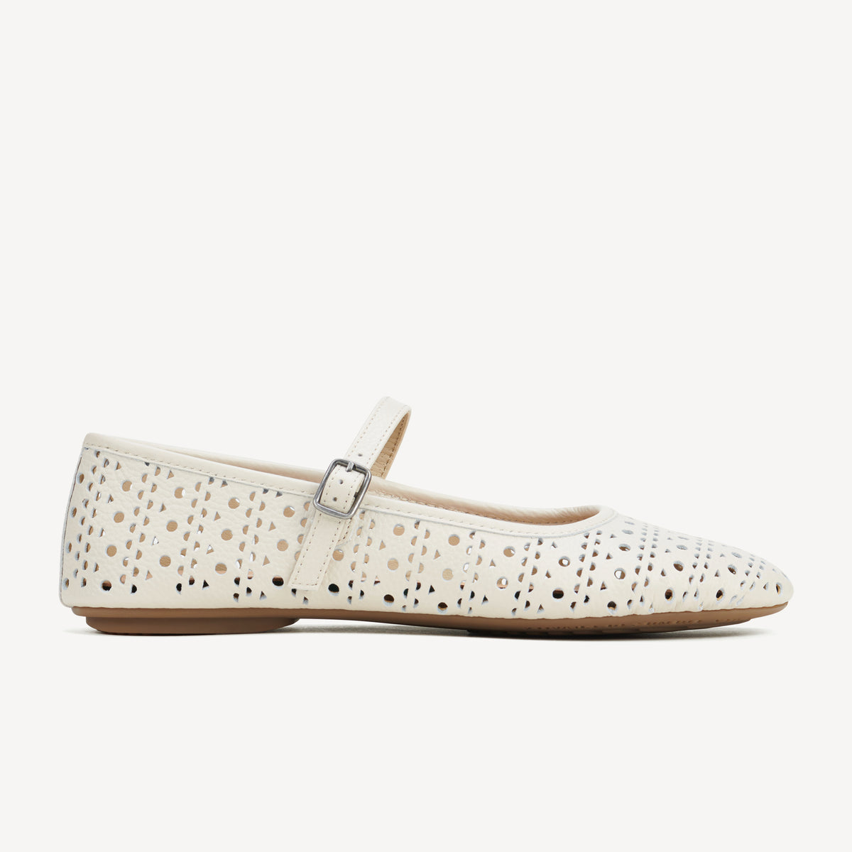 Rollie Ballet Mary Jane Laser Bone — bone laser-cut leather Mary Jane ballet flat, side profile