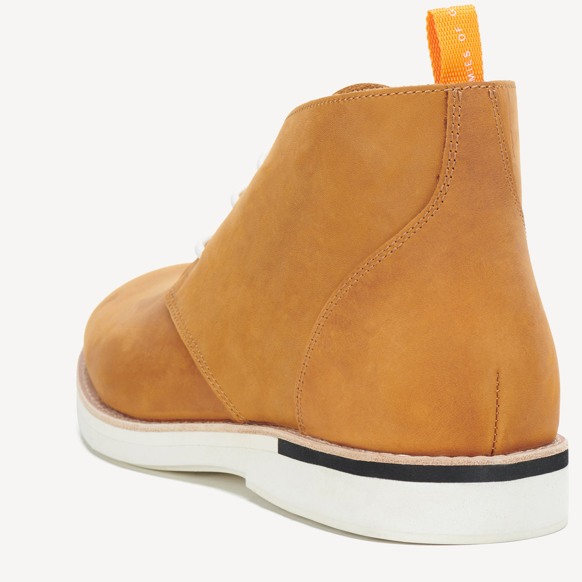 Rollie Chukka Mens Stack Cognac — men's boot, heel and back view