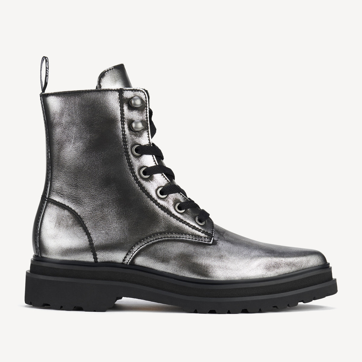 Rollie Pointed Sidezip Brushed Silver — women's boot, side profile