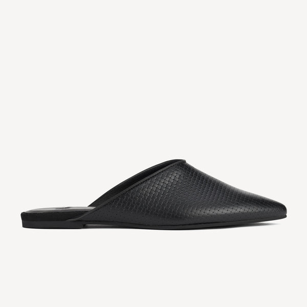 Pointed Mule Embossed Black