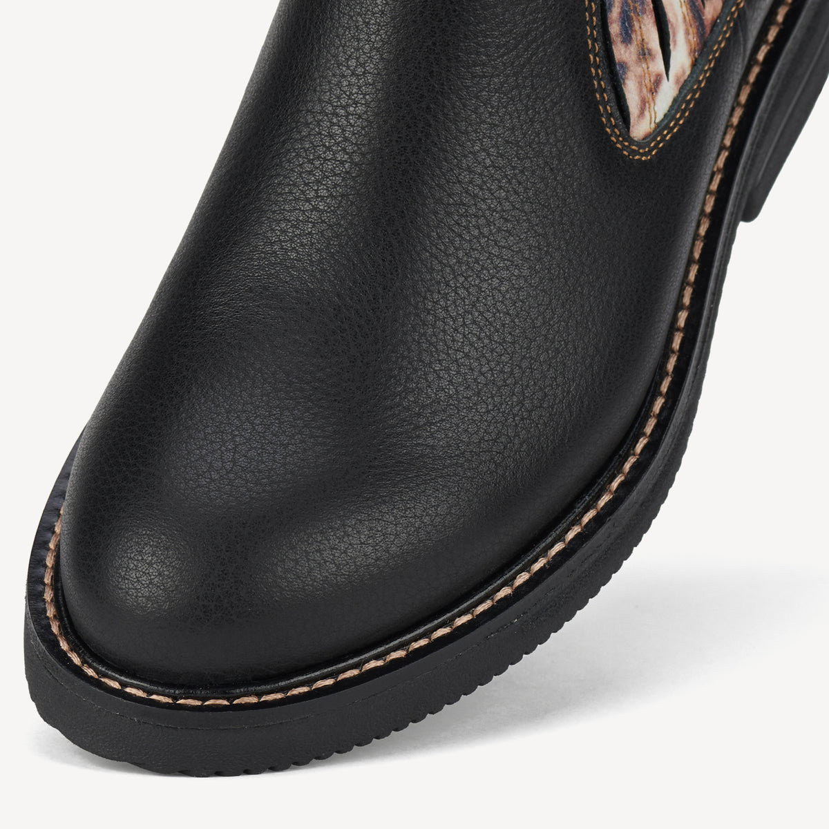 Rollie Rollie x Blunt Chelsea Rise WR Black/Leopard — women's boot, angled three-quarter view