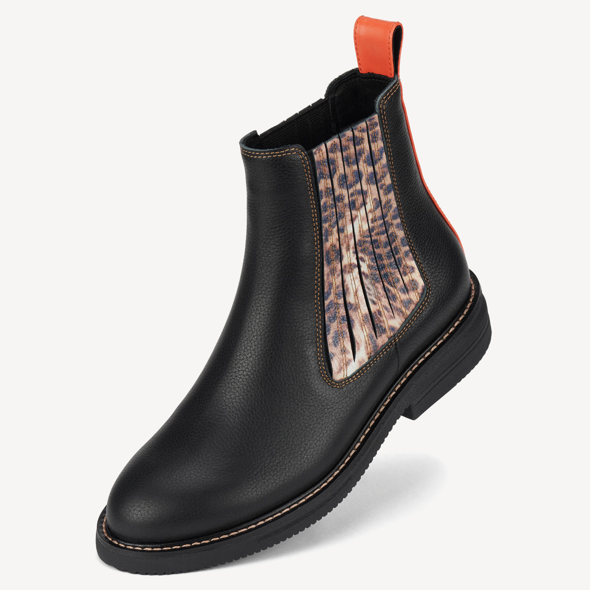 Rollie Rollie x Blunt Chelsea Rise WR Black/Leopard — women's boot, worn and styled on-foot