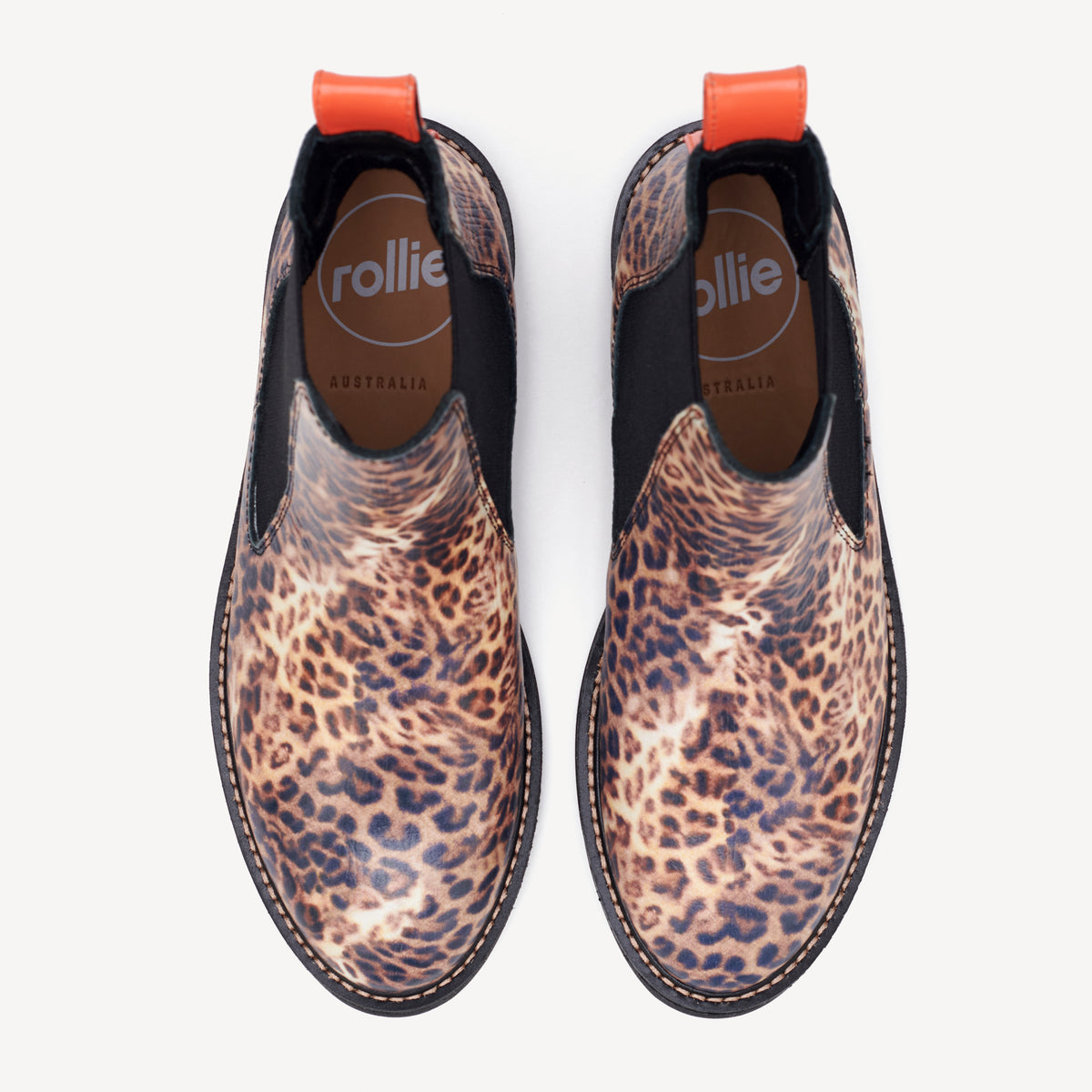 Rollie Rollie x Blunt Chelsea Rise WR Leopard — women's boot, top-down view