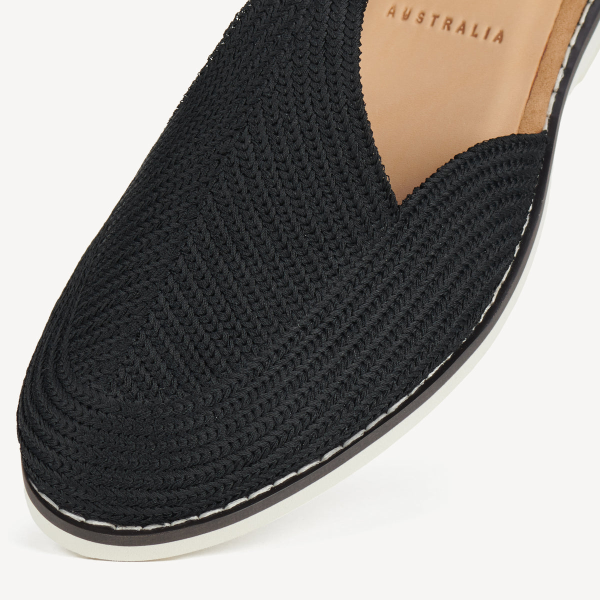 Rollie Sidecut T-Bar Weave Black — women's shoe, angled three-quarter view