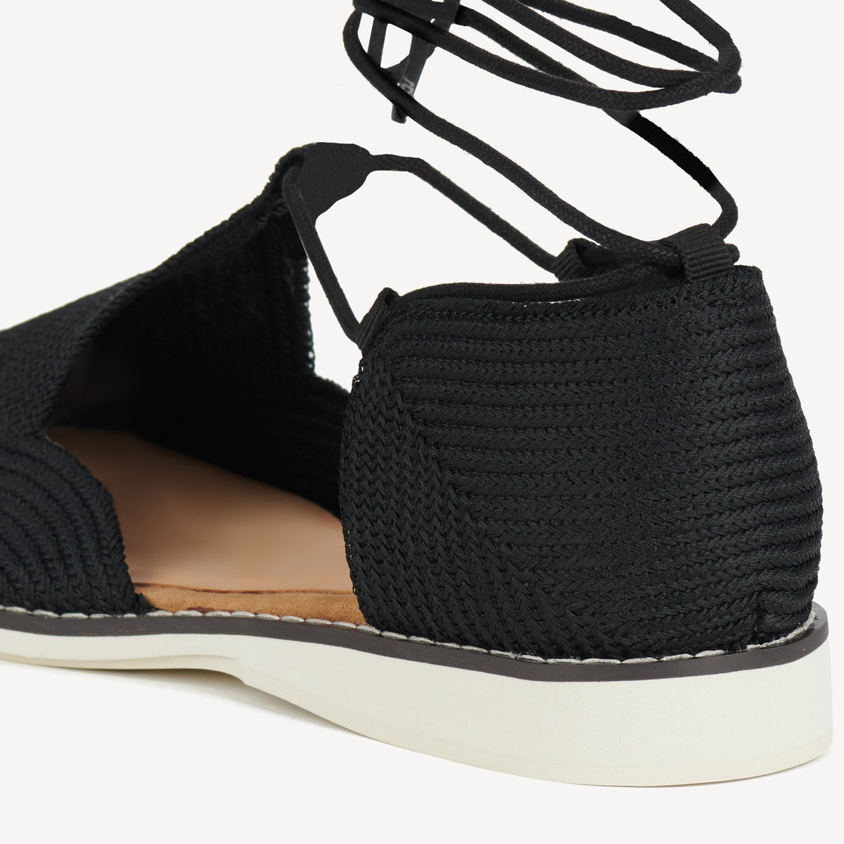 Rollie Sidecut T-Bar Weave Black — women's shoe, heel and back view