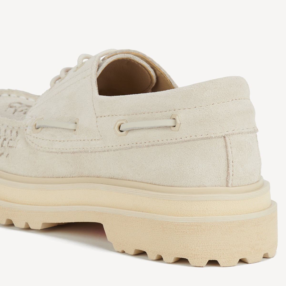 Rollie Boat Huarache Step Bone — women's shoe, heel and back view