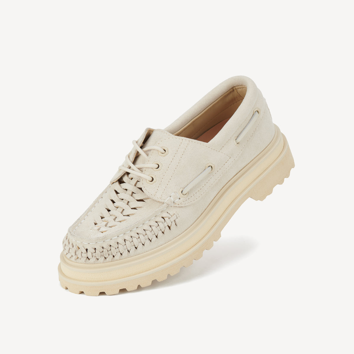 Rollie Boat Huarache Step Bone — women's shoe, worn and styled on-foot