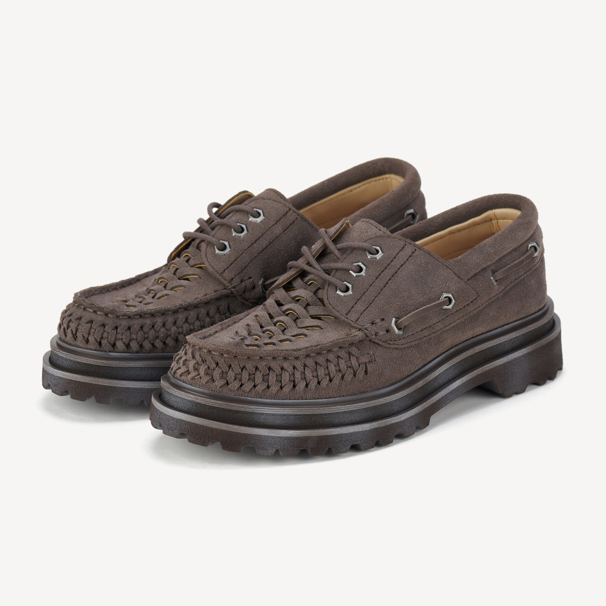 Rollie Boat Huarache Step Chocolate — women's shoe, front view