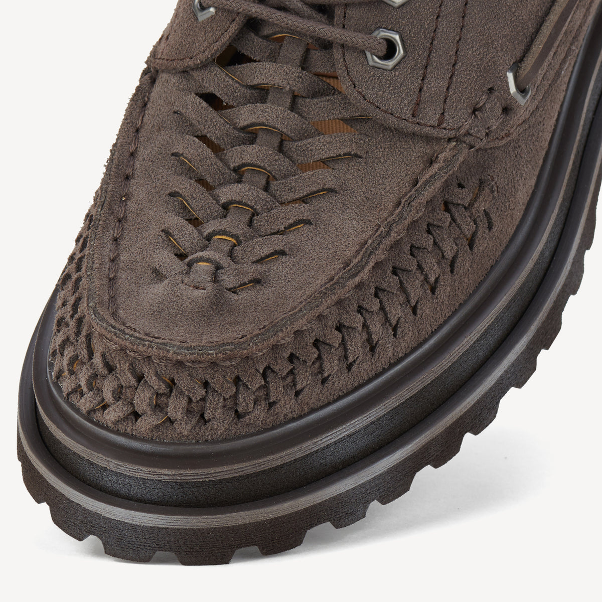 Rollie Boat Huarache Step Chocolate — women's shoe, angled three-quarter view