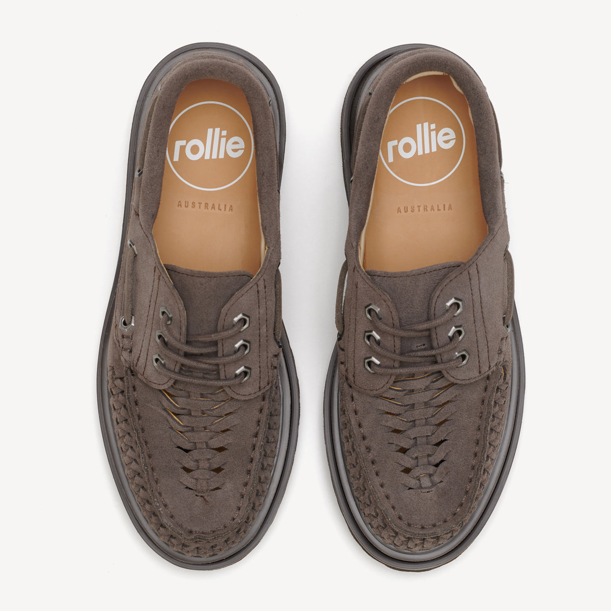 Rollie Boat Huarache Step Chocolate — women's shoe, top-down view