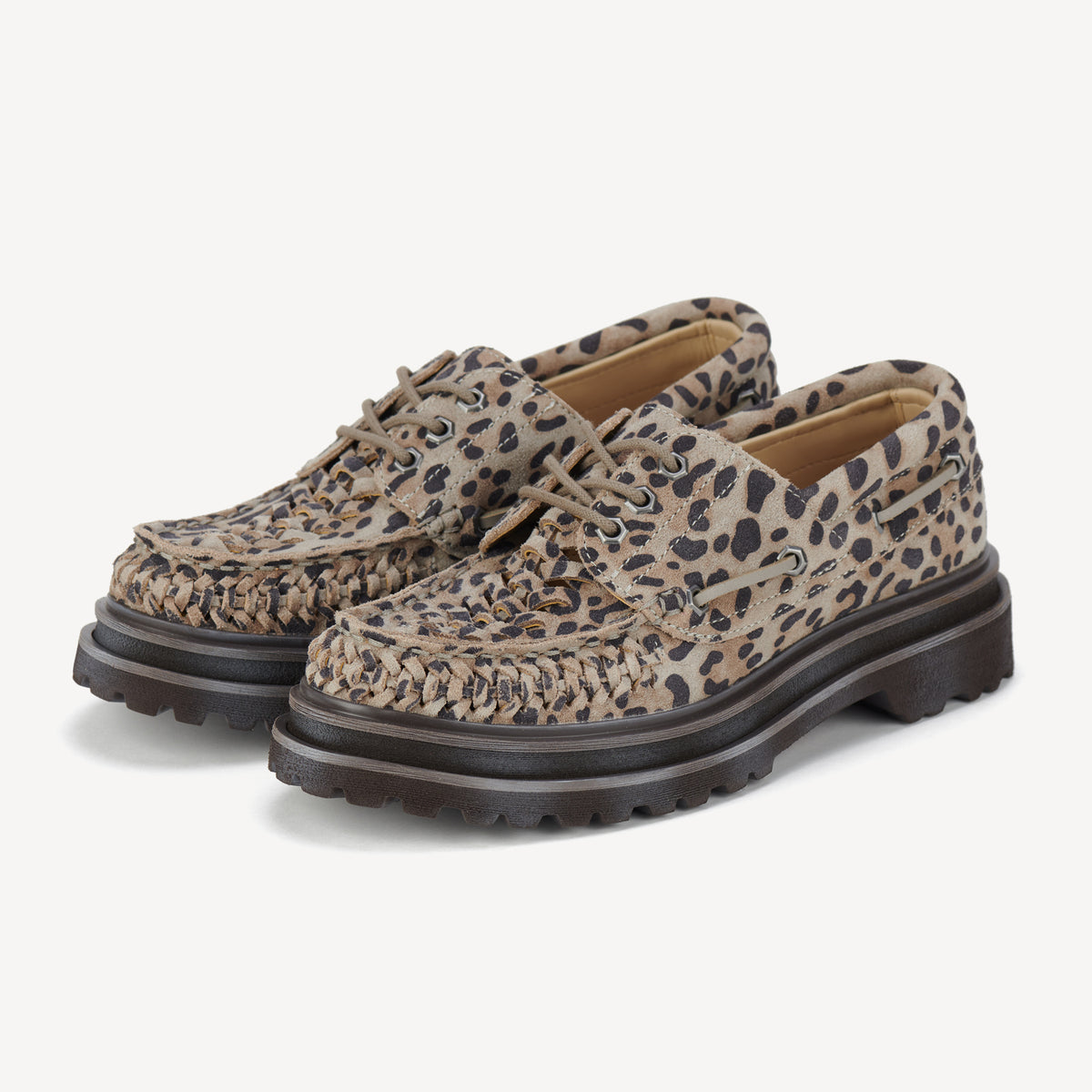 Rollie Boat Huarache Step Leopard — women's shoe, front view