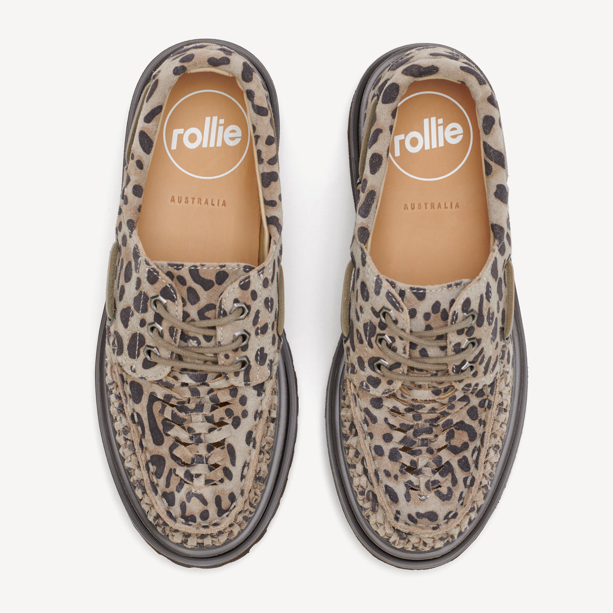 Rollie Boat Huarache Step Leopard — women's shoe, top-down view