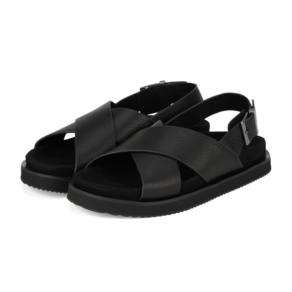 Rhodes Cross Sandal Black Tumble