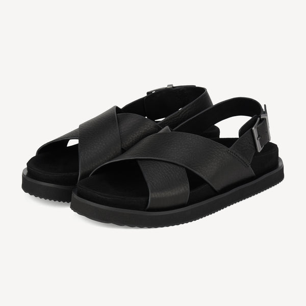 Rhodes Cross Sandal Black Tumble