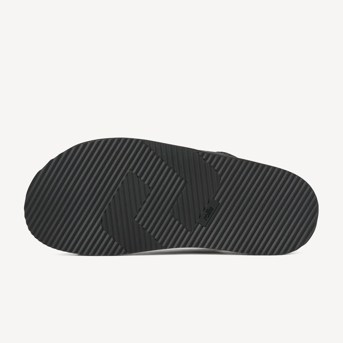 Rollie Rhodes Cross Sandal Black Tumble — women's sandal, detail close-up