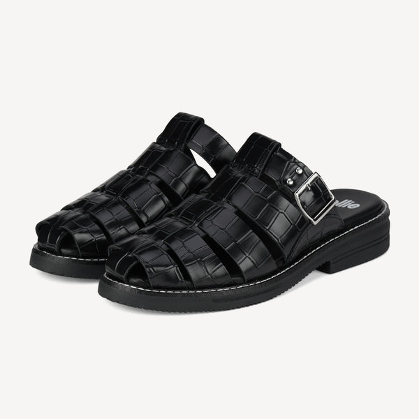 Mule Fisherman Black Croc