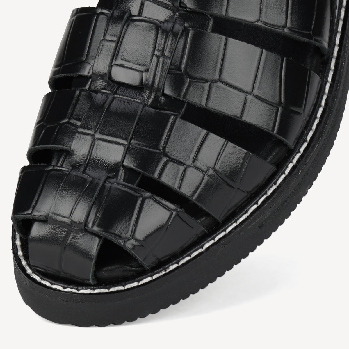 Rollie Mule Fisherman Black Croc — women's mule, angled three-quarter view