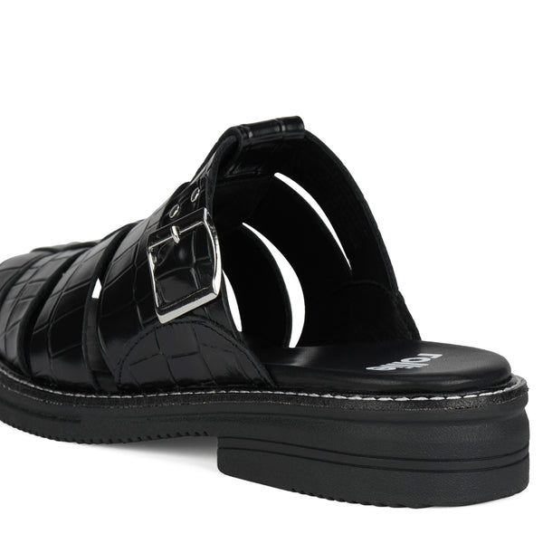 Mule Fisherman Black Croc